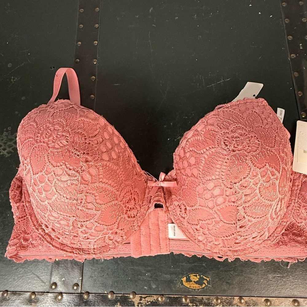 French Affair Womens Push Up Lace Bra Size 38DD Underwire Comfortably Dusty Rose